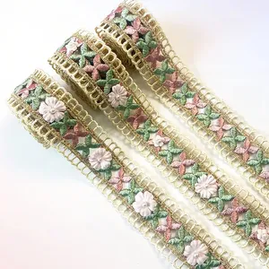 3.2cm Wide Embroidery Mesh Lace Trim Gold Ribbon for Needlework Sewing Accessories Collar Wedding Dress Decor Lace Fabric
