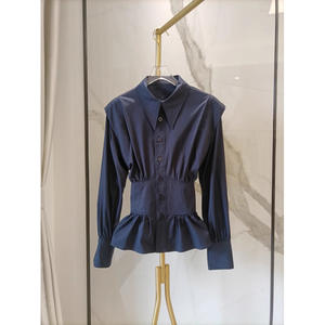 Camisa Retro de Estilo Francés para Mujer, Blusa Blanca y Negra de Popelina Transpirable y Lavable, que Moldea la Cintura, para Uso Diario, Diseño Vintage, Manga Larga - Product Image 1