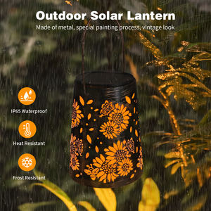 Lanterne solaire d'extérieur de haute qualité, étanche IP65, design moderne en fer forgé creux en forme de cœur et de fleur, noir et or, pour patio, cour et jardin - Product Image 4