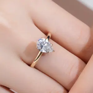 화려한 결혼 반지 3ct 배 컷 8x12mm Moissanite 다이아몬드 18K 골드 네 발톱 솔리테어 반지