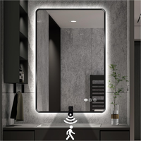 Miroir de salle de bain mural rectangulaire en alliage d'aluminium noir avec LED, anti-buée, sans contact, avec interrupteur à détecteur de mouvement PIR