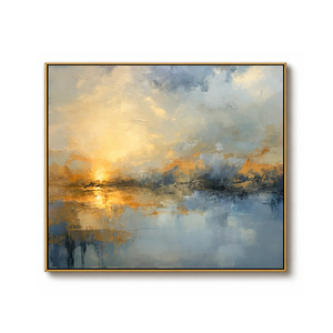 Blue and <b>Gold</b> Abstract Painting Handmade Oil Painting on Canvas Large Wall Art Soft Neutral Oil Painting Home Hotel Decor - Product Image 2