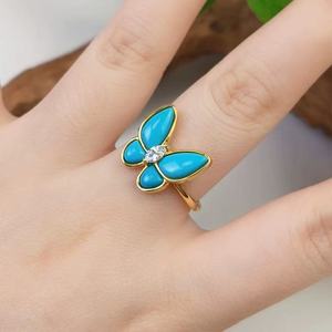 Bague pour femme en plaqué or 18 carats avec trèfle à quatre feuilles turquoise classique Prix d'usine Bagues en pierres précieuses certifiées CMA - Product Image 3