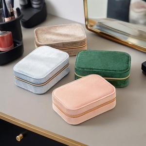 Velvet Double-layer <b>Mirror</b> Jewelry <b>Box</b> Zipper Closure European Style Rectangular Jewelry <b>Box</b> Organizer - Product Image 3