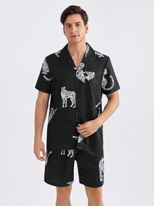<span class=keywords><strong>Pigiama</strong></span> Estivo da <span class=keywords><strong>Uomo</strong></span> con Maniche Corte e <span class=keywords><strong>Pantaloncini</strong></span>, Abbigliamento Casual per Casa, Sleepwear Personalizzato in Raso - Product Image 3