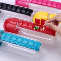 Bouteille d'eau en plastique de sport de 600ml combiner des boîtes à pilules quotidiennes Capsule tasse à eau organisateur de médicaments bouteilles à boire