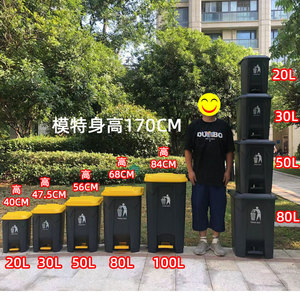 ถังขยะแบบเหยียบพร้อมฝาปิด ขนาด 20L 30L 50L 80L 100L รูปทรงสี่เหลี่ยมผืนผ้า สำหรับใช้ภายในและภายนอกอาคาร ห้องครัว โรงแรม ระเบียง - Product Image 1