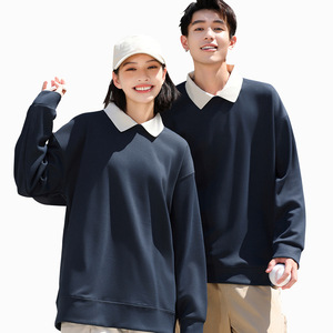 Spring Autumn Stand Collar Pullover Sweatshirt Couple Style Unisex Loose Fit Custom Uniform Logo Printed T Shirt - Product Image 4