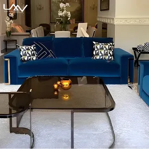 다크 블루 편안함 현대적인 디자인 이탈리아 빌라 호텔 싱글 소파 의자 패브릭 거실 소파 세트 가구 나무 프레임
