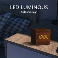Jam Alarm Desktop LED kayu Digital, Jam Alarm Desktop bertenaga USB desain antik Modern, jam Quartz bambu mewah, jam meja hemat ruang