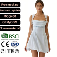 Robe courte bleu clair à volants pour femme, col carré, bretelles à nouer, jupe trapèze, tenue sexy pour soirée d'été ou club
