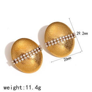 Geometric Diamond <b>Stud</b> Earrings Gold Tone <b>Titanium</b> Steel Bezel Setting Everyday Wear Fashionable Light Luxury Fine Jewelry - Product Image 3