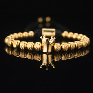 Bracelet en acier inoxydable plaqué or 18 carats tressé à la main pour homme, motif ananas perlé, vente en gros de luxe - Product Image 4