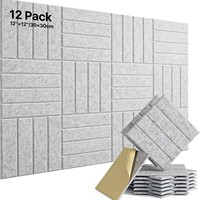 Panneau acoustique rainuré 12x12 pouces en PET, motif brique, tuile murale insonorisante autocollante blanche pour studio, bureau, maison