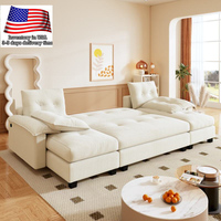 Canapé-lit en forme de U de 104,7 pouces, beige, lit escamotable 2 en 1, accoudoirs amovibles, ports USB, canapé-lit sectionnel surdimensionné