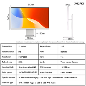 Nouvel écran LED 27 pouces, résolution 5120x2880, 60 Hz, luminosité 500 nits, bords fins sur trois côtés, 100% SRGB/DCI-P3 HDR, ordinateur de bureau - Product Image 2