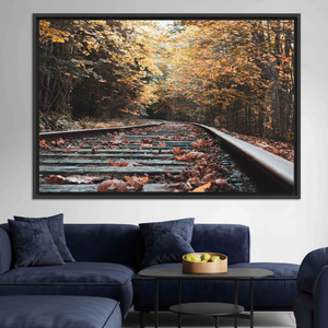 Autumn Train Tracks Canvas: Printed Landscape Wall Art,<b>BLACK</b> <b>FRAMED</b> CANVAS - Product Image 3