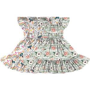 Vestido de Bebé BQ-486-WXL, Nuevo Diseño Floral de Fábrica China, Vestido de Verano con Hombros Descubiertos, Cuello Elástico y Volantes Grandes - Product Image 1