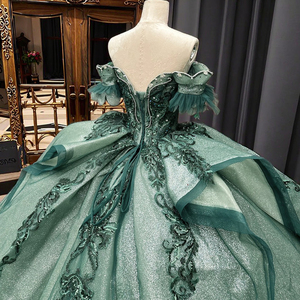 Hoa Kỳ Cổ Điển Emerald Màu Xanh Lá Cây Quinceanera Bóng Áo Choàng Đính Cườm Công Chúa Mô Hình khiêm tốn Ăn Mặc Cho Thanh Thiếu Niên Cho Ngọt Ngào 16 Prom - Product Image 4