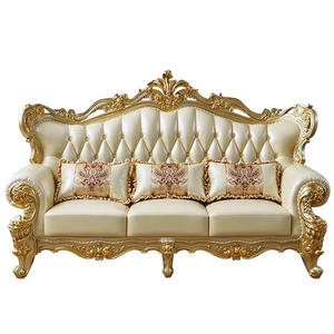 Canapé de Salon de Luxe Royal Européen pour Villa, Ensemble de Canapés Sculptés en Bois Massif Or Champagne, Combinaison 123, Meubles de Salon - Product Image 6