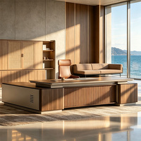 Bureau de direction contemporain en forme de L en bois avec retour latéral et bibliothèque pour mobilier de bureau de directeur