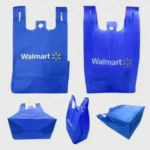 Ramah lingkungan didaur ulang d-cut belanja non-tenun t shirt membawa dengan potongan persegi bawah WalMart supermarket rompi tas tote