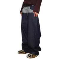 Vente en gros OEM ODM Personnalisé Jean ample pour homme en denim bleu foncé, patchwork, color block, à plusieurs boutons, coupe large