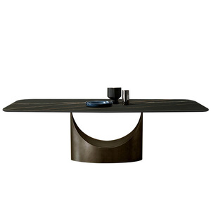 Tavolo da pranzo con piastra in roccia italiana molto semplice e combinazione di sedie a forma di U supporto da tavolo moderno luce di lusso per hotel di casa rettangolo - Product Image 5