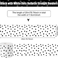 Bordure classique noire à pois sur fond blanc, rouleau de bordure DIY pour la décoration de salles de classe, chevalets pour enfants et cadres photo
