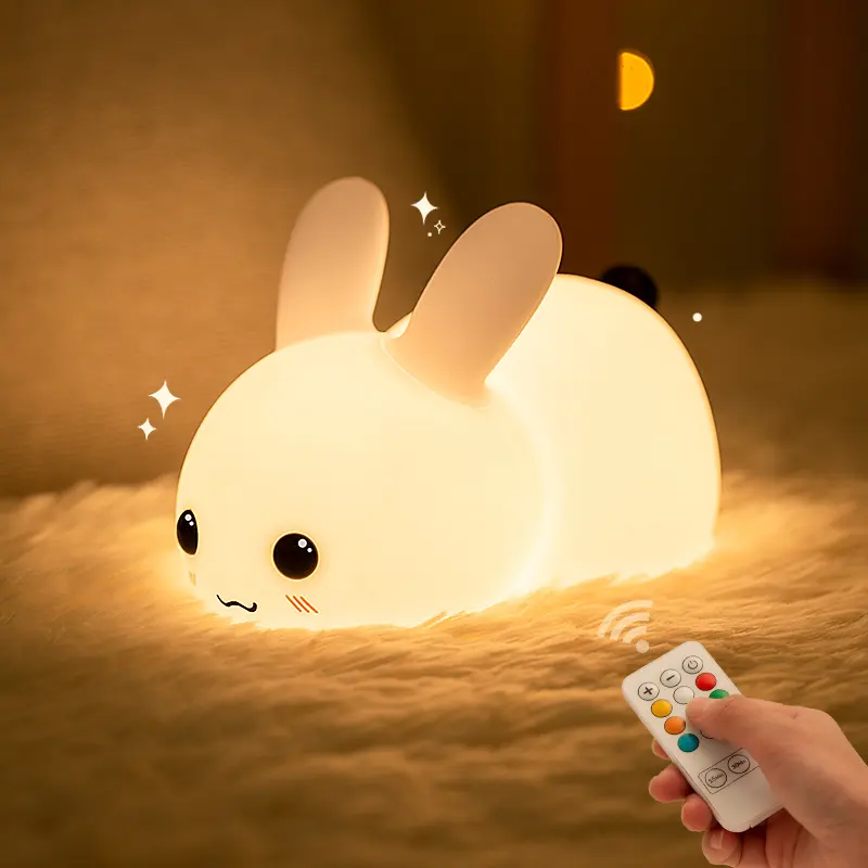 Cute Rabblt Night Light for Kids Soft Bunny Silicone Lamp with Remote Control and Tap Control for Kids Gift