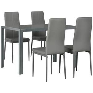 HOMCOM Ensemble de salle à manger 5 pièces avec 1 table de salle à manger et 4 chaises modernes en similicuir, métal et verre trempé, gris - Product Image 6