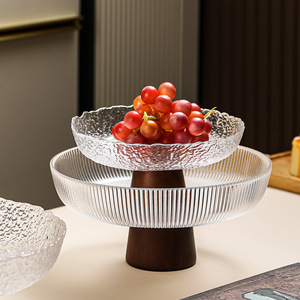 Bol à fruits en verre nordique avec base en bois, plat à bonbons de luxe pour la décoration de la table basse du salon - Product Image 2
