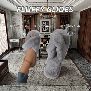 รองเท้าแตะขนเฟอร์แฟชั่นฤดูหนาวแบบขายส่งสำหรับผู้หญิง รองเท้าสไลด์แบบนุ่มสบายพร้อมพื้นรองเท้า EVA - Product Image 2
