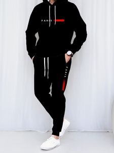 Ensemble de sweats à capuche en polaire 100 % polyester pour homme, thème <span class=keywords><strong>Paris</strong></span> noir et rouge, respirant, coupe décontractée, commande en gros, léger, faible MOQ, livraison rapide - Product Image 1