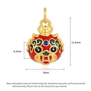 Esmalte rojo de estilo chino de gama alta Micro-Hard Gold 24K 5D Pure Gold Pixiu con colgante de apariencia Linda - Product Image 3