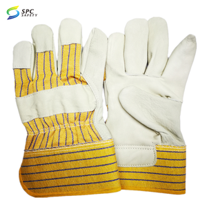 Guantes de Seguridad de Cuero Vacuno con Respaldo de Tela a Rayas Amarillas para Trabajo Industrial y Mecánico, Multiusos, Protección Laboral - Product Image 5