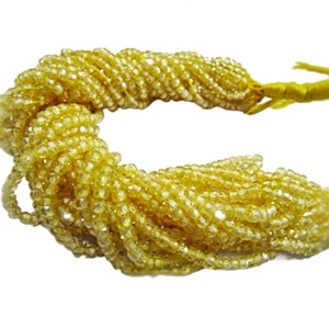 Perles de pierre CZ facettées rondes jaunes naturelles de 3 mm, brin de 13 pouces de long - Product Image 1