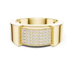 Yellow Gold Lab Grown Diamond Pavé <b>Signet</b> <b>Ring</b> <b>for</b> <b>Women</b>, Wide Band Statement <b>Ring</b>, Luxury Wedding Anniversary Fine Jewelry - Product Image 1