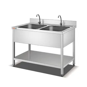 Europe Style Commercial Stainless Steel Double Sink Table Industrial Outdoors Kitchen Sink Work Table for Restaurant Supplies