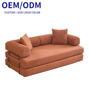 Ghế sofa giường gấp màu cam, khung cố định, thiết kế tiết kiệm không gian, tay vịn tháo rời, chất liệu vải nhung, ghế sofa không khung, phong cách hiện đại, kiểu Chesterfield, phù hợp với căn hộ. - Product Image 5