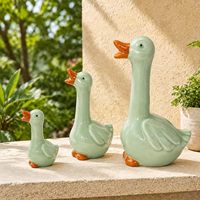 Ensemble de 3 canards en céramique, figurines d'oies en céladon à bec orange, trio nidifiant pour la décoration de la maison, étagère, cheminée, jardin, bureau