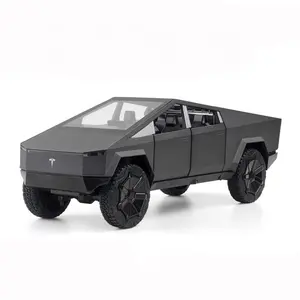 Pick-Up Suv Legering Automodel Diecast Metalen Speelgoed Off-Road Voertuig Vrachtwagen Geluid Licht Kinderen Speelgoed Collectie 1/24 Tesla Cybertruck Model