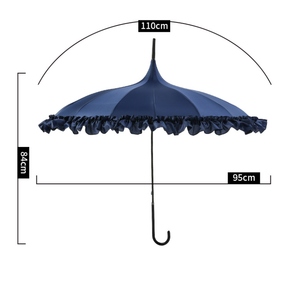 Parapluie pagode Lolita en dentelle avec logo personnalisé OEM, 16 baleines, volanté, poignée à crochet, pour mariée, mariage, <span class=keywords><strong>soleil</strong></span> et pluie, pour femme - Product Image 6