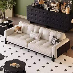 Sofá moderno minimalista de pana con relleno de espuma y capitoné de una línea para sala de estar - Product Image 1