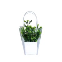 Op maat gemaakte luxe bloemenboeket vierkante basisverpakking cadeau-art papieren tas lange handgreep milieuvriendelijk recycleerbaar aangepast logo