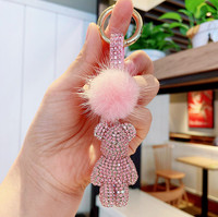 Porte-clés ours violent en diamant 2022, nouveau, avec pompon en cristal brillant, porte-clés ours brillant pour femme (KC048C)