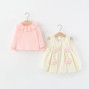 Set di Vestiti per <span class=keywords><strong>Bambina</strong></span> con Colletto a Volant e Decorazione a Stella, Abito a Due Pezzi a Maniche Lunghe per Uso Quotidiano e Feste, Primavera-Autunno - Product Image 1