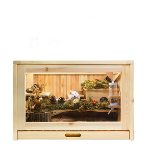 Jaula de Madera Maciza para Hámster con Diseño Panorámico Transparente, Casa para Mascotas de Múltiples Niveles con Cajones, Hábitat de Madera para Animales Pequeños - Product Image 5
