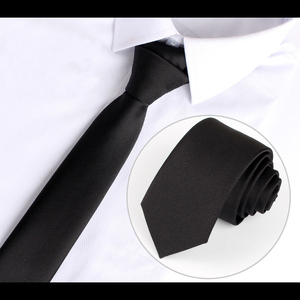 Corbatas de seda con textura de sarga de 6CM, tamaño pequeño, venta al por mayor, padrinos de boda sólidos, corbata negra Lisa <span class=keywords><strong>para</strong></span> hombres - Product Image 5