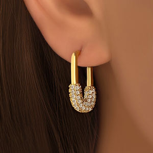 Pendientes de Aro en Forma de U Geométricos de Moda, Superventas 2026, Micro Mini, Chapados en Oro con Circonitas Cúbicas - Product Image 4